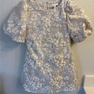 GB Girls Floral Embroidered Blouse in Cream and Gold